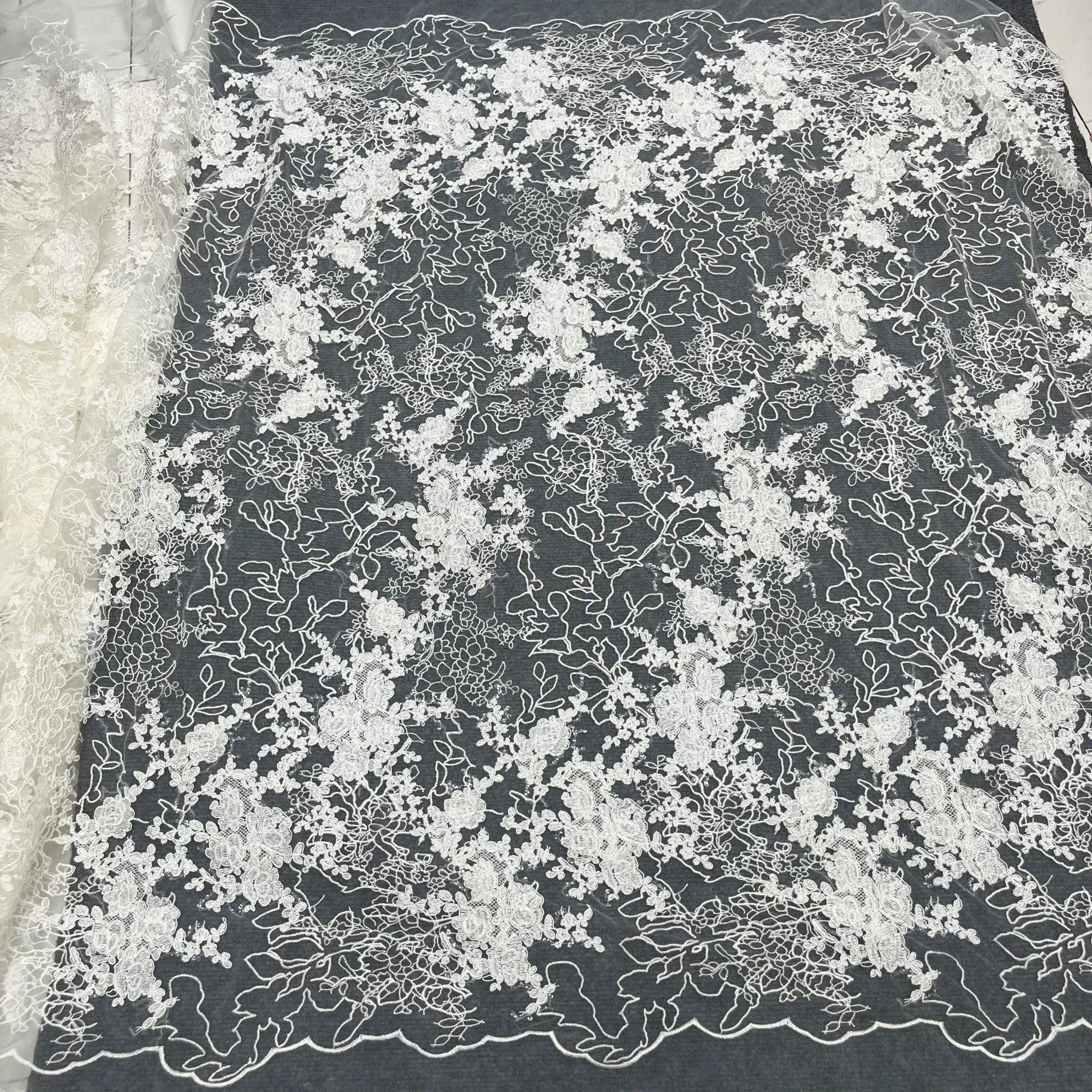 New trendy sequined tulle embroidery, suitable for wedding dress fabrics, custom-made women's clothing fabrics