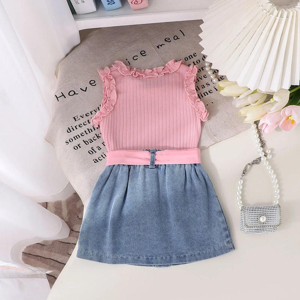 2026 Summer Korea Style Children's Clothing Sets Girls Casual Tops +Skirt Two Piece Kids Fashion Outfits Holiday Baby Clothing