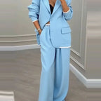 Elegant Long Sleeve Outerwear Wide Leg Pants Suit Set Fashionable Autumn Winter Women's Clothing Commute Style Polyester Fabric