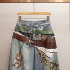 High-end women's clothing spring new locomotive style Spice Girl design sense printing A word high waist jeans women