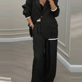 Elegant Long Sleeve Outerwear Wide Leg Pants Suit Set Fashionable Autumn Winter Women's Clothing Commute Style Polyester Fabric
