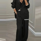 Elegant Long Sleeve Outerwear Wide Leg Pants Suit Set Fashionable Autumn Winter Women's Clothing Commute Style Polyester Fabric