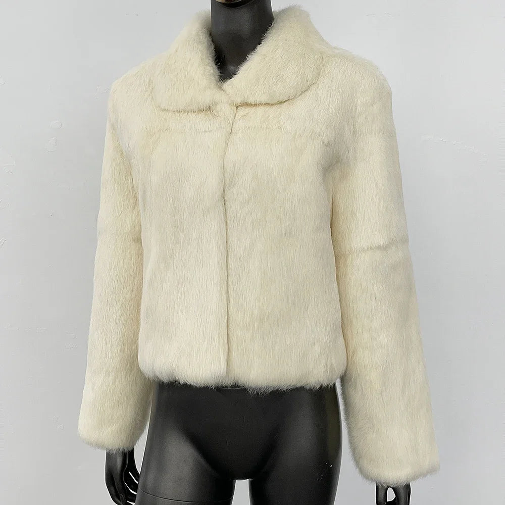 Natural Rabbit Fur Coat Women New Autumn Winter Female Real Fur  Real Leather and Fur Women's Clothing Outerwear Lady Jacket