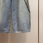 High-end women's clothing spring new locomotive style Spice Girl design sense printing A word high waist jeans women