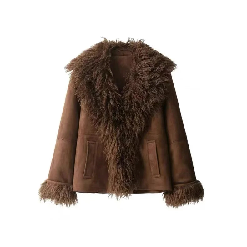 Original high-quality new women's clothing jacket with European and American style double-sided patchwork artificial fur effect