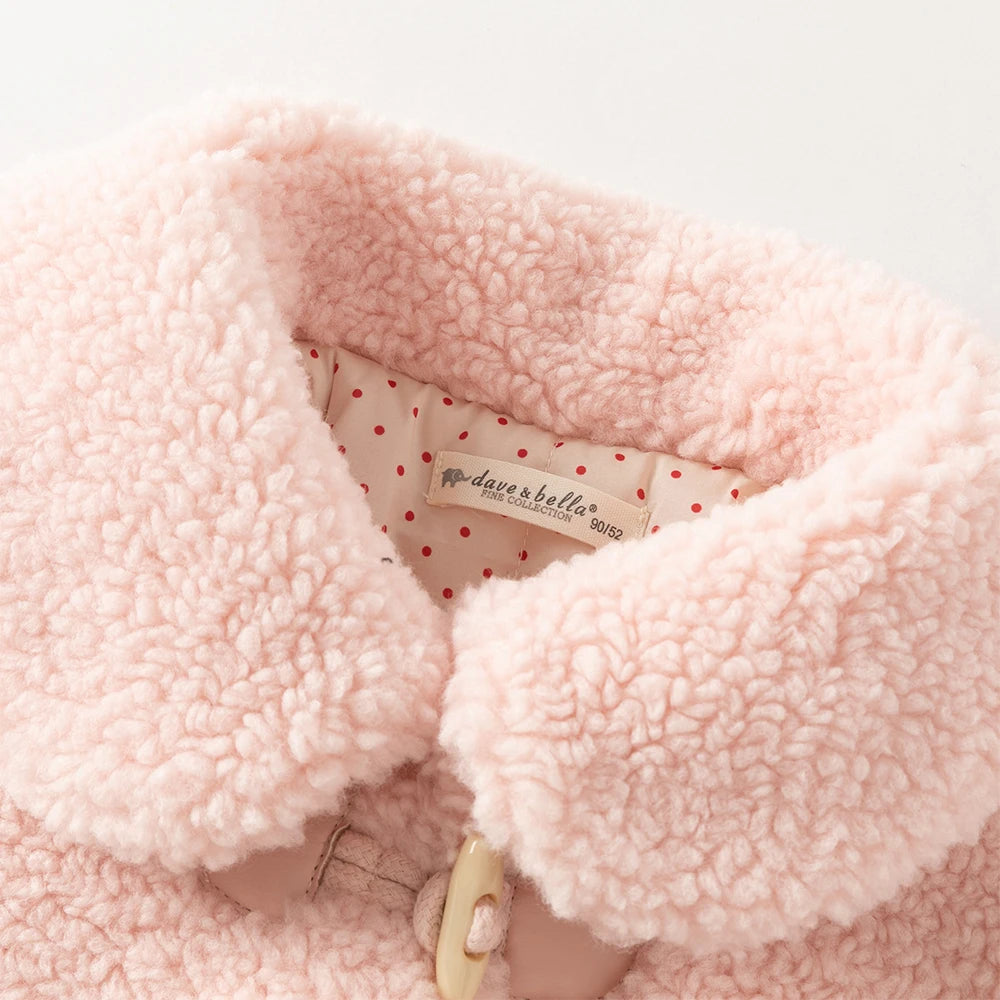 Dave Bella Girls Coat Autumn Winter Pink Lapel Baby Thickened Plush Jacket Cute Princess Outerwear Children's Clothing DB4254491