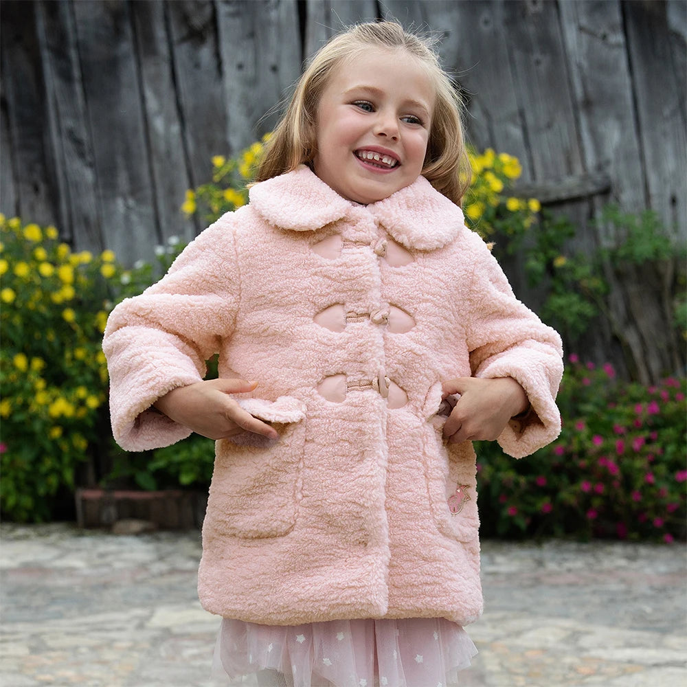 Dave Bella Girls Coat Autumn Winter Pink Lapel Baby Thickened Plush Jacket Cute Princess Outerwear Children's Clothing DB4254491