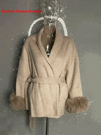 UCXQ Elegant OL Office Lady Overcoats Fur Patchwork Long Sleeve Woolen Coat Beautiful Women's Clothing Jacket Autumn 2025 Winter