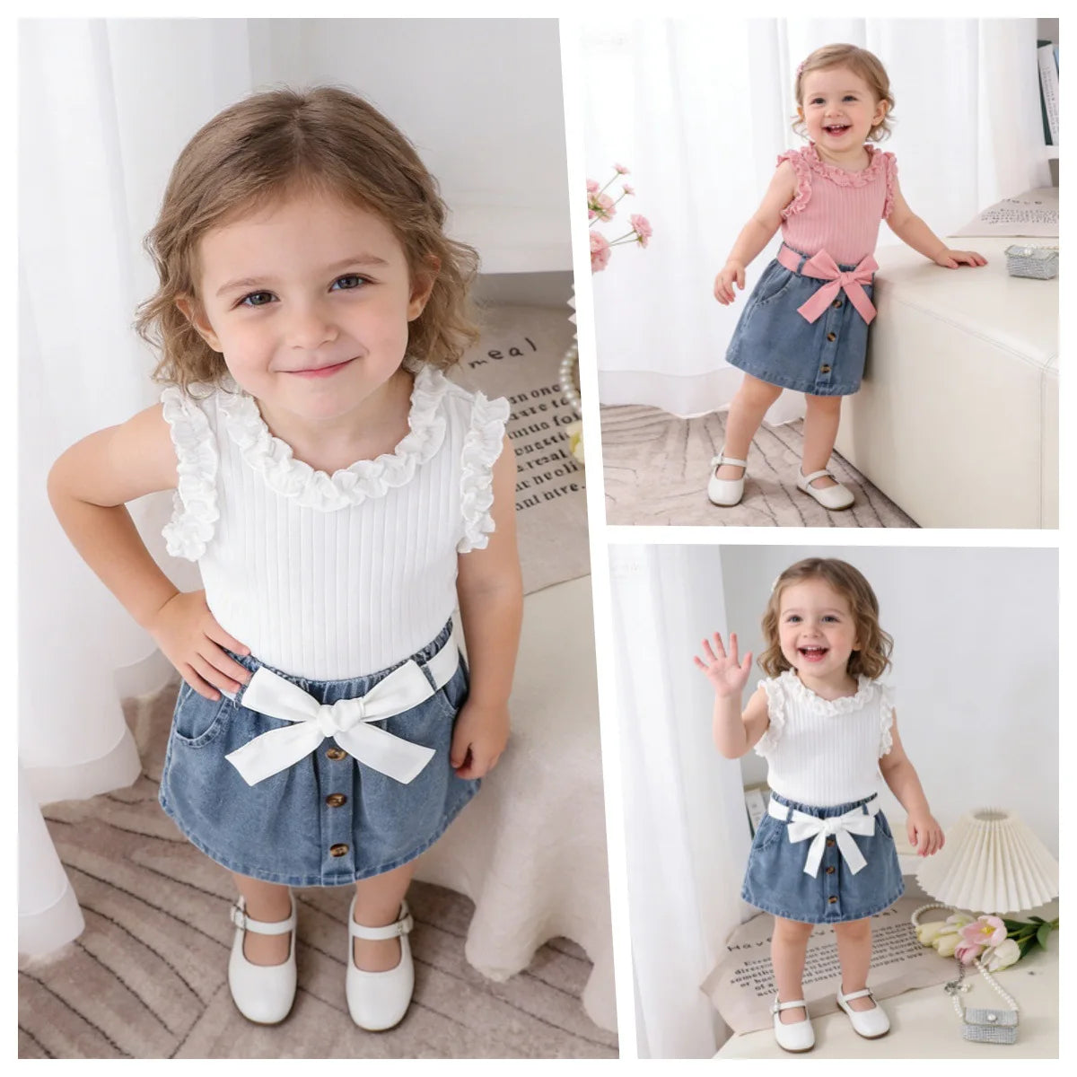 2026 Summer Korea Style Children's Clothing Sets Girls Casual Tops +Skirt Two Piece Kids Fashion Outfits Holiday Baby Clothing