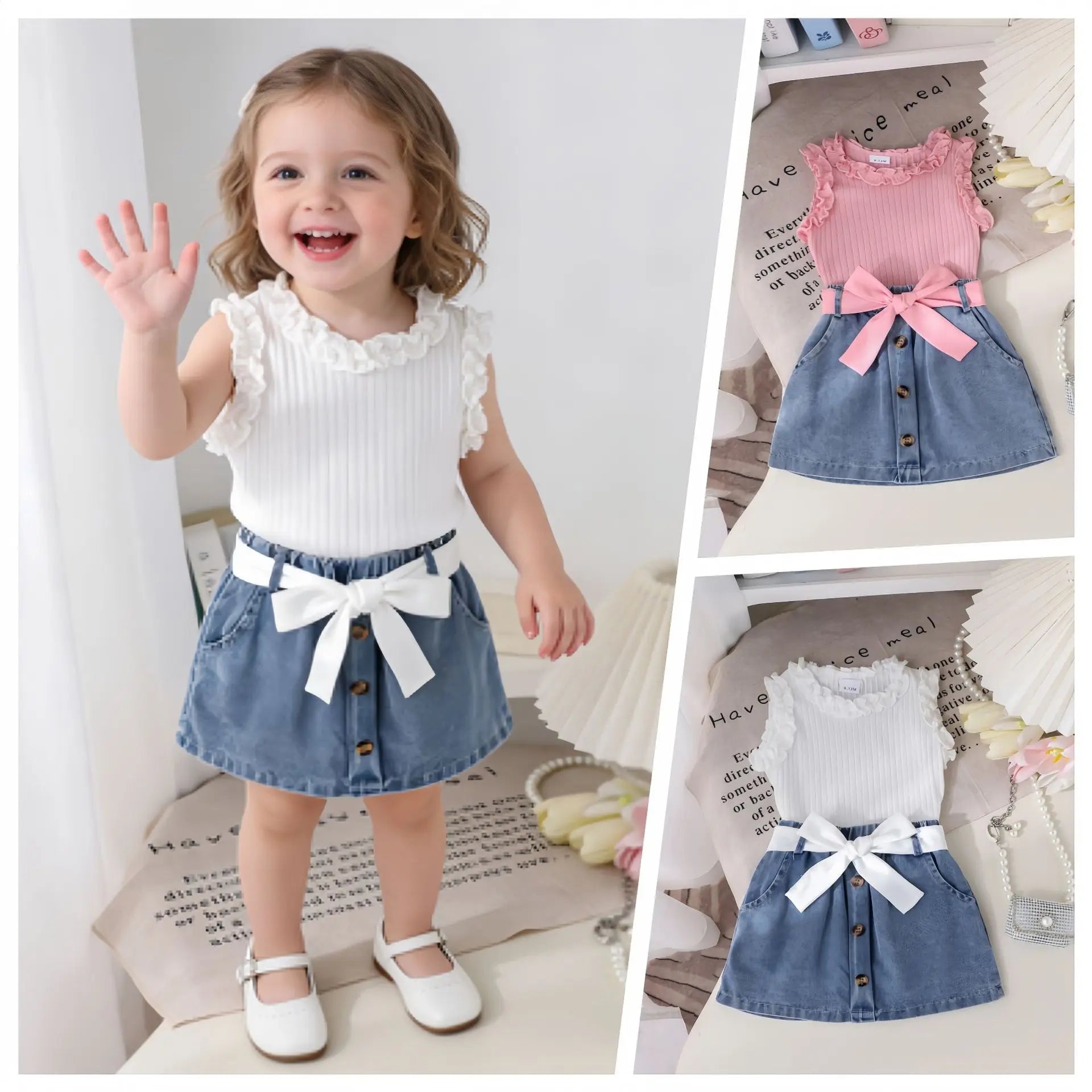 2026 Summer Korea Style Children's Clothing Sets Girls Casual Tops +Skirt Two Piece Kids Fashion Outfits Holiday Baby Clothing