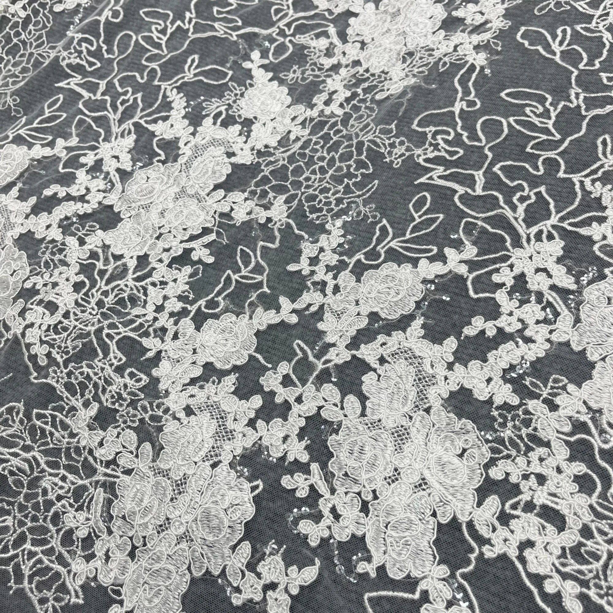 New trendy sequined tulle embroidery, suitable for wedding dress fabrics, custom-made women's clothing fabrics