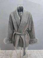 UCXQ Elegant OL Office Lady Overcoats Fur Patchwork Long Sleeve Woolen Coat Beautiful Women's Clothing Jacket Autumn 2025 Winter