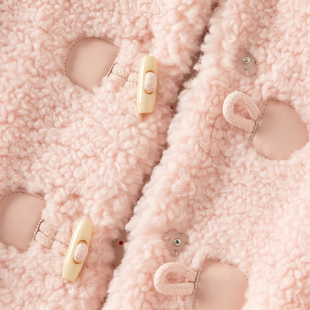 Dave Bella Girls Coat Autumn Winter Pink Lapel Baby Thickened Plush Jacket Cute Princess Outerwear Children's Clothing DB4254491