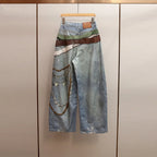 High-end women's clothing spring new locomotive style Spice Girl design sense printing A word high waist jeans women