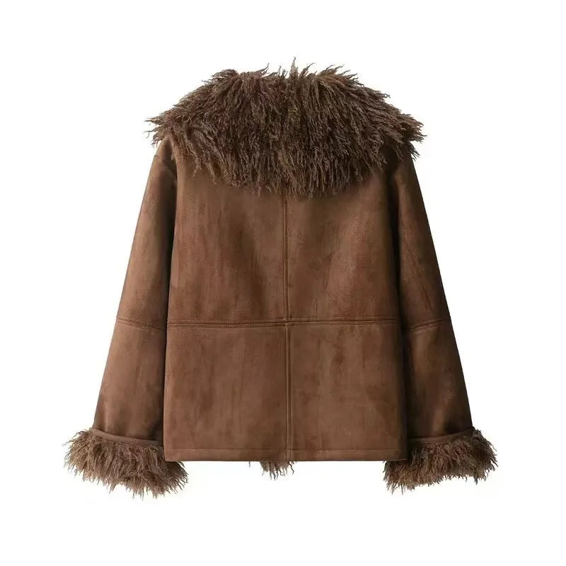 Original high-quality new women's clothing jacket with European and American style double-sided patchwork artificial fur effect