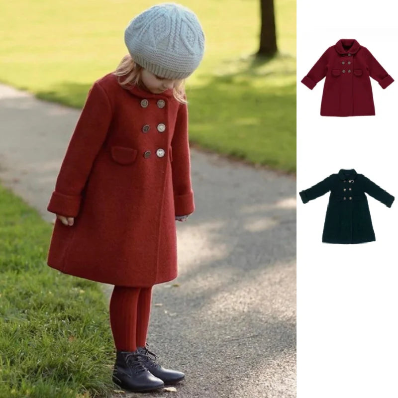 Girls Cashmere Tweed Coat 23 Fall And Winter New Fashion Double-sided Wool Coat Cotton Warm Long Girls Coat Children's Clothing