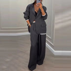 Elegant Long Sleeve Outerwear Wide Leg Pants Suit Set Fashionable Autumn Winter Women's Clothing Commute Style Polyester Fabric